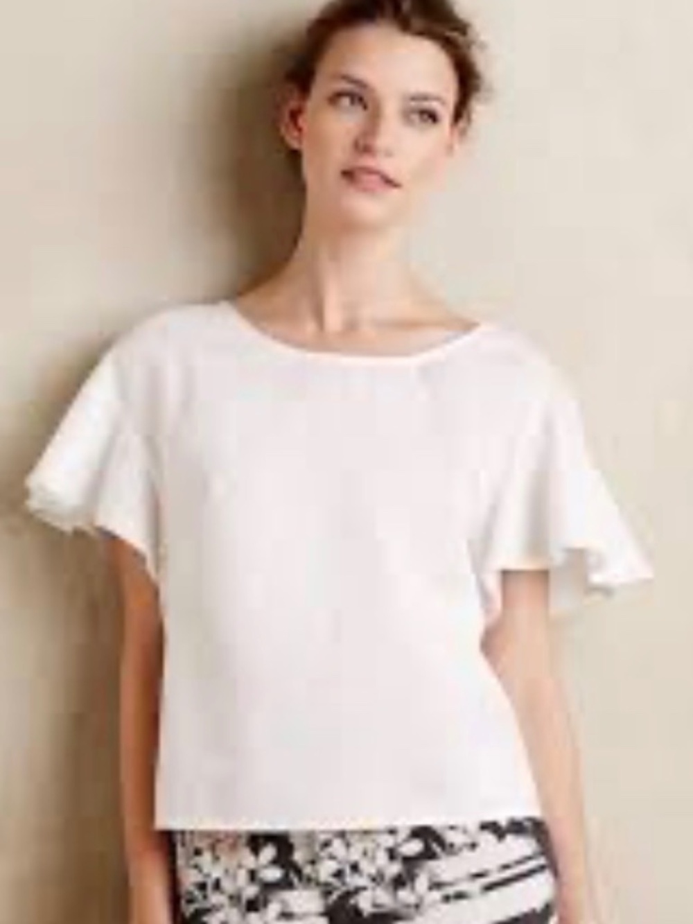 Maeve White Cotton Poplin Short Ruffle Sleeve Cropped Blouse Shirt NWOT SZ 6